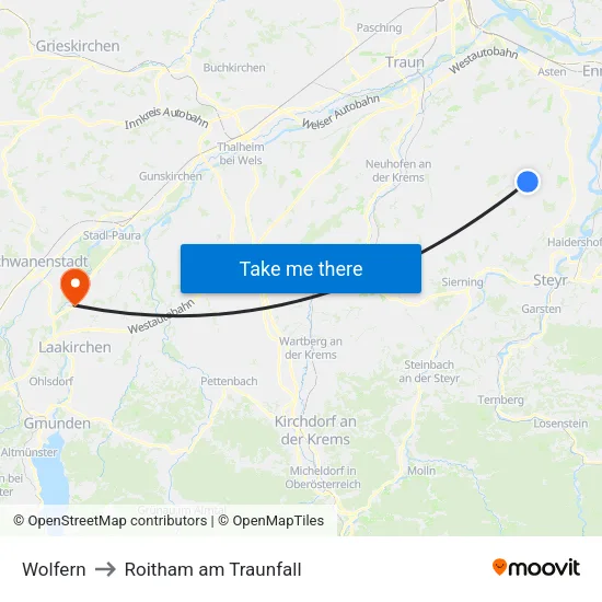 Wolfern to Roitham am Traunfall map