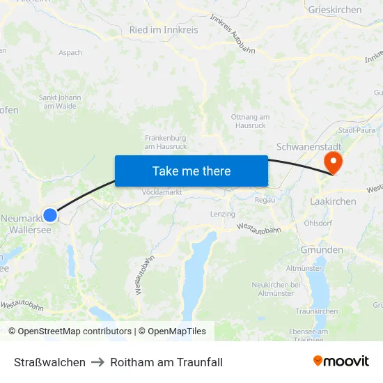 Straßwalchen to Roitham am Traunfall map