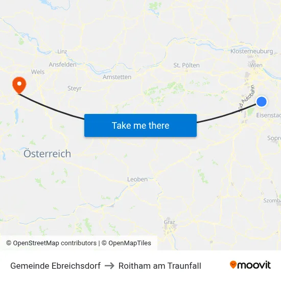 Gemeinde Ebreichsdorf to Roitham am Traunfall map