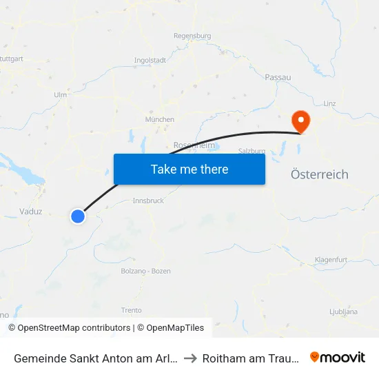 Gemeinde Sankt Anton am Arlberg to Roitham am Traunfall map