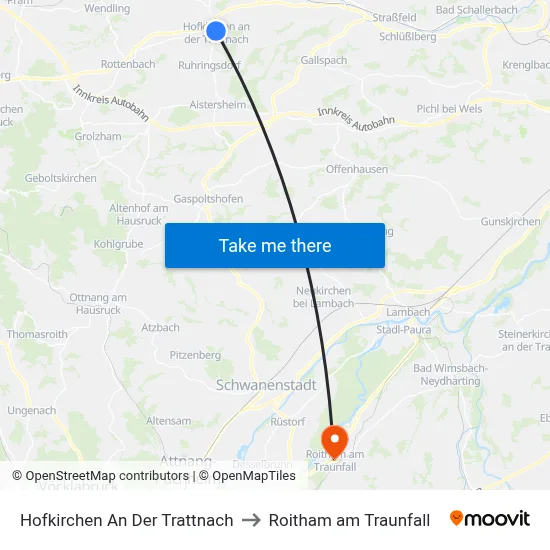 Hofkirchen An Der Trattnach to Roitham am Traunfall map
