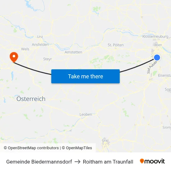 Gemeinde Biedermannsdorf to Roitham am Traunfall map