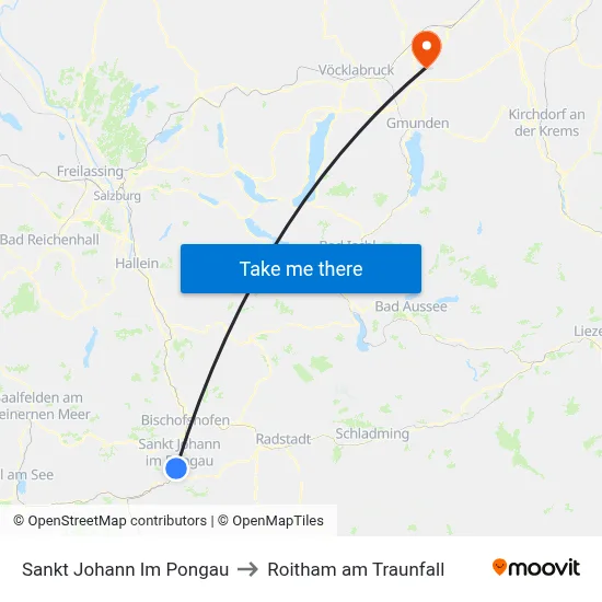 Sankt Johann Im Pongau to Roitham am Traunfall map