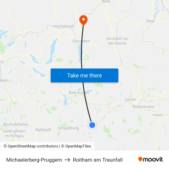 Michaelerberg-Pruggern to Roitham am Traunfall map