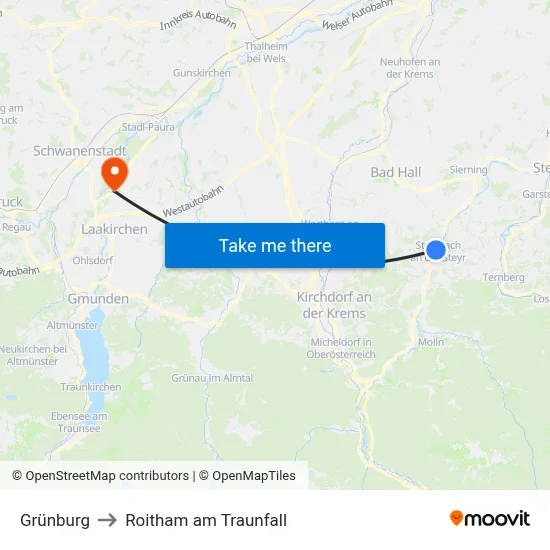 Grünburg to Roitham am Traunfall map