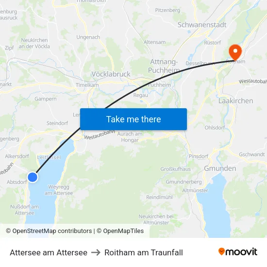 Attersee am Attersee to Roitham am Traunfall map