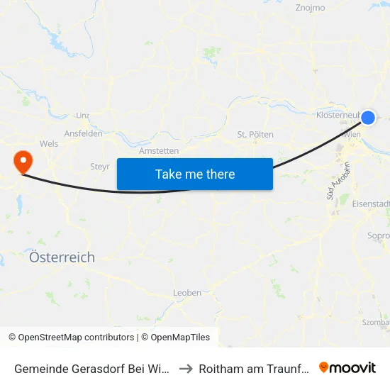 Gemeinde Gerasdorf Bei Wien to Roitham am Traunfall map