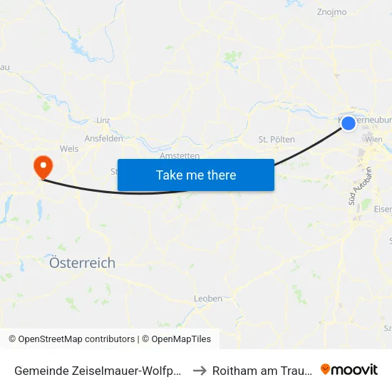 Gemeinde Zeiselmauer-Wolfpassing to Roitham am Traunfall map