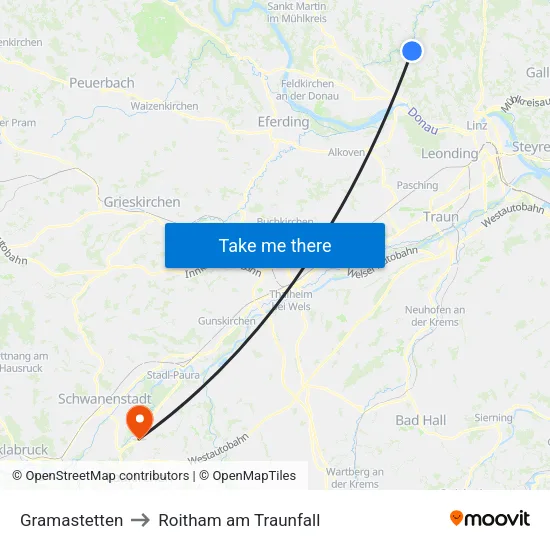Gramastetten to Roitham am Traunfall map