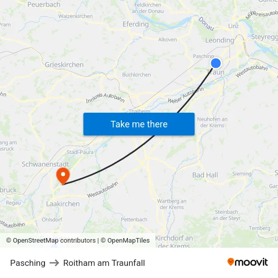 Pasching to Roitham am Traunfall map