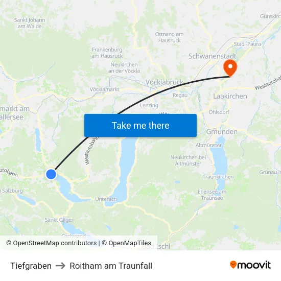 Tiefgraben to Roitham am Traunfall map