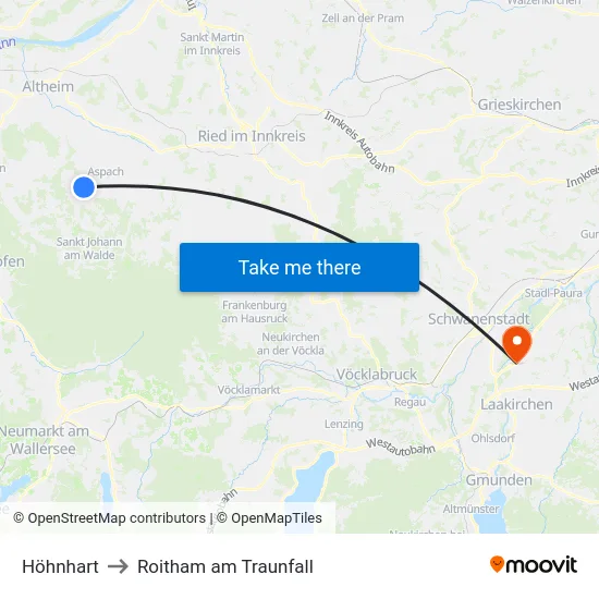 Höhnhart to Roitham am Traunfall map