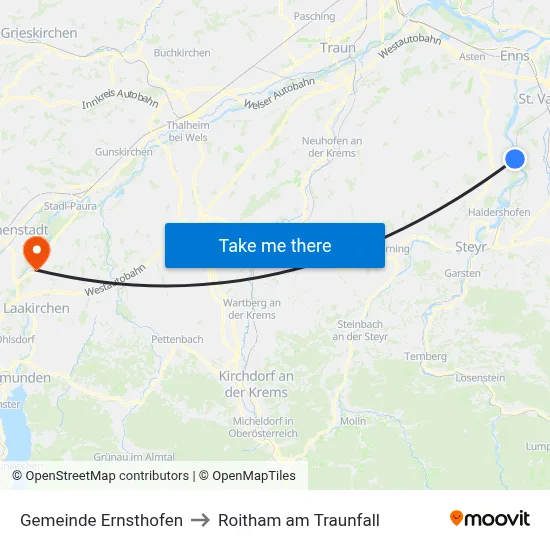 Gemeinde Ernsthofen to Roitham am Traunfall map
