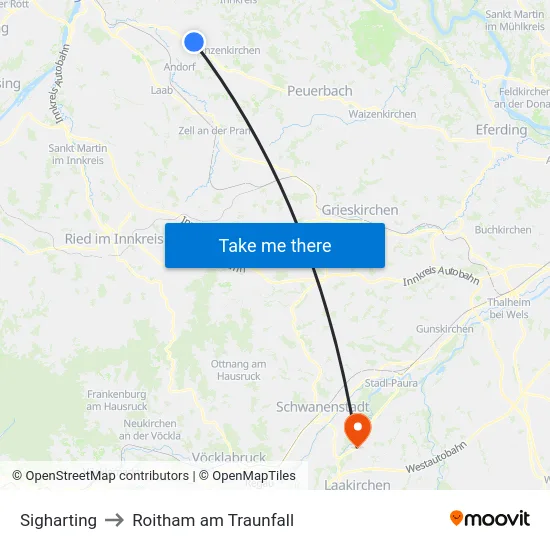 Sigharting to Roitham am Traunfall map