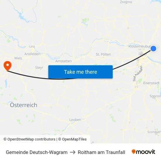 Gemeinde Deutsch-Wagram to Roitham am Traunfall map