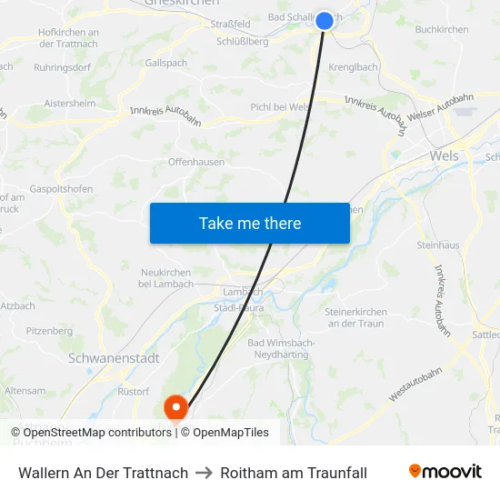 Wallern An Der Trattnach to Roitham am Traunfall map