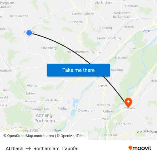 Atzbach to Roitham am Traunfall map