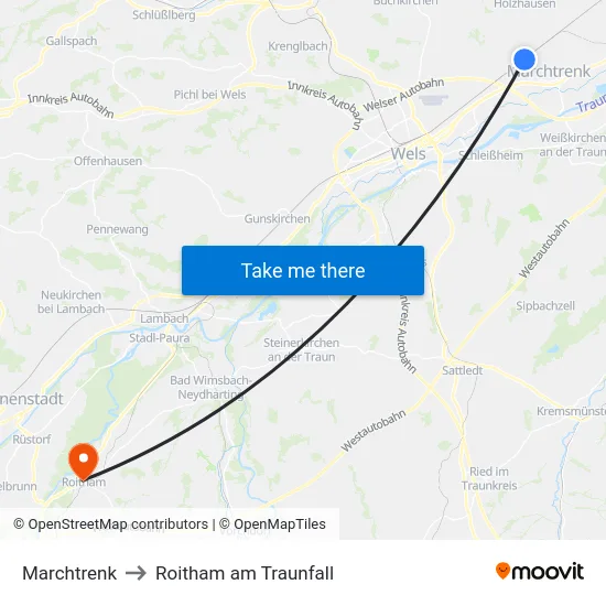 Marchtrenk to Roitham am Traunfall map