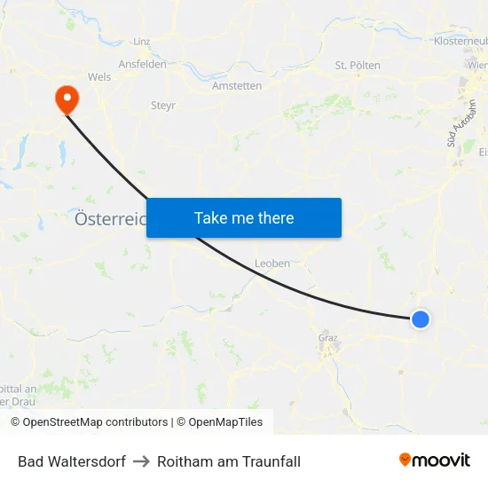Bad Waltersdorf to Roitham am Traunfall map