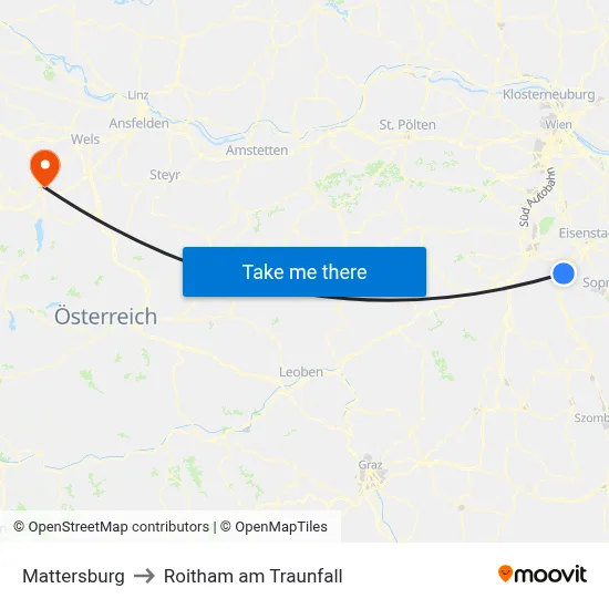 Mattersburg to Roitham am Traunfall map