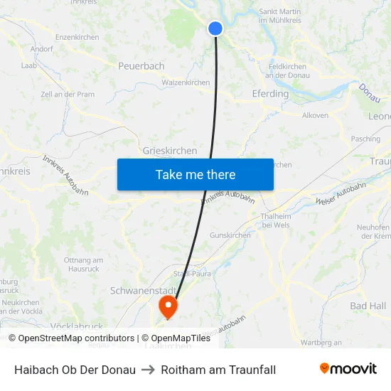 Haibach Ob Der Donau to Roitham am Traunfall map