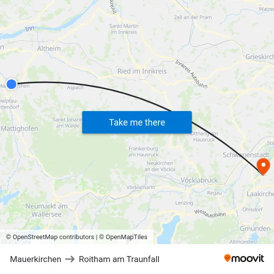 Mauerkirchen to Roitham am Traunfall map