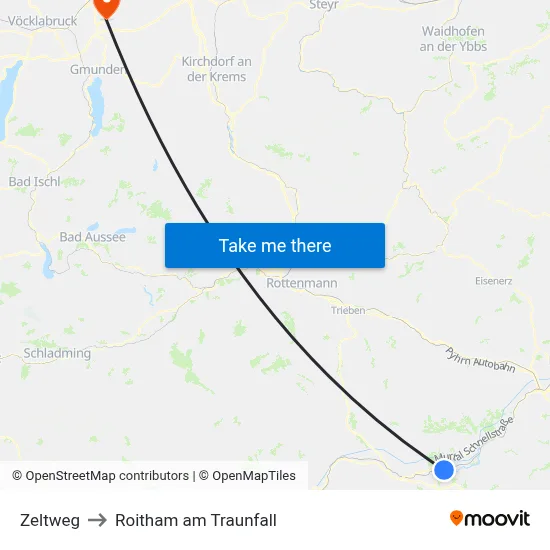 Zeltweg to Roitham am Traunfall map