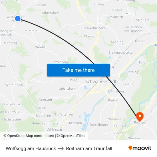 Wolfsegg am Hausruck to Roitham am Traunfall map