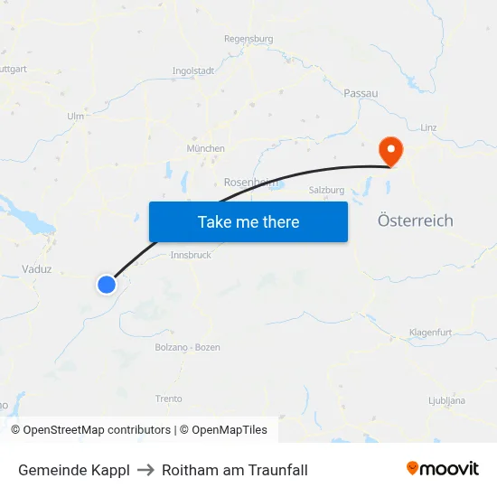 Gemeinde Kappl to Roitham am Traunfall map