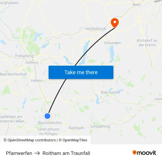 Pfarrwerfen to Roitham am Traunfall map