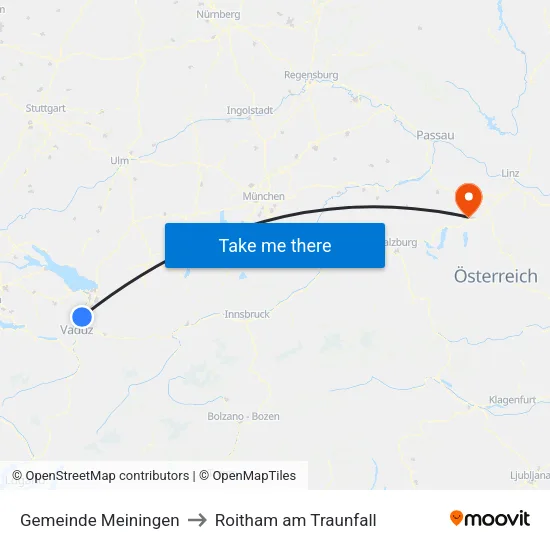 Gemeinde Meiningen to Roitham am Traunfall map