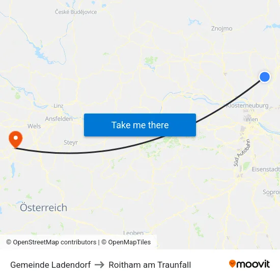Gemeinde Ladendorf to Roitham am Traunfall map