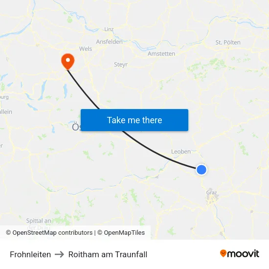 Frohnleiten to Roitham am Traunfall map