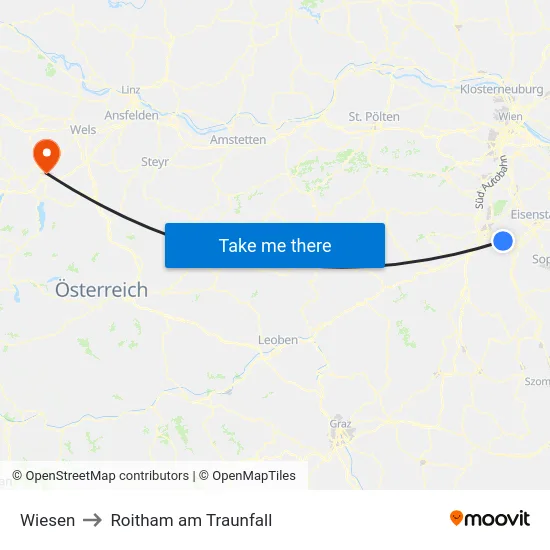 Wiesen to Roitham am Traunfall map