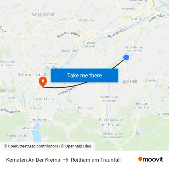 Kematen An Der Krems to Roitham am Traunfall map