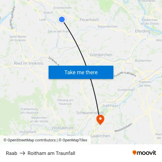 Raab to Roitham am Traunfall map