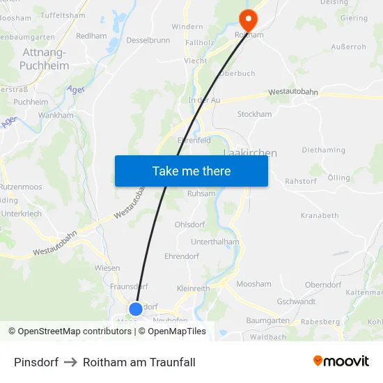 Pinsdorf to Roitham am Traunfall map