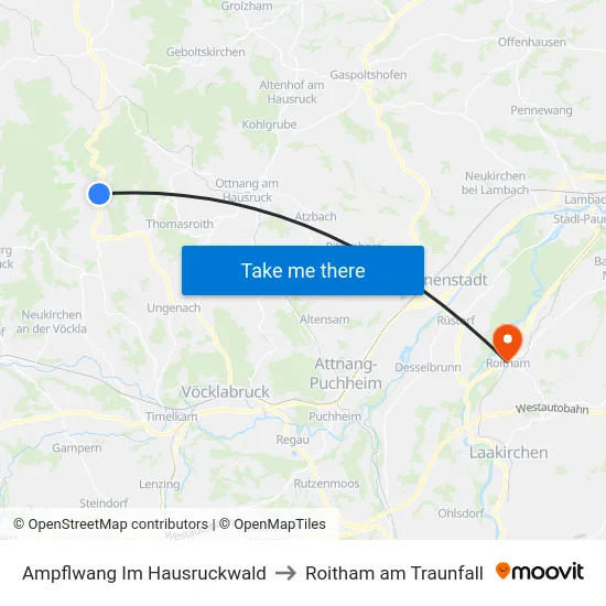 Ampflwang Im Hausruckwald to Roitham am Traunfall map