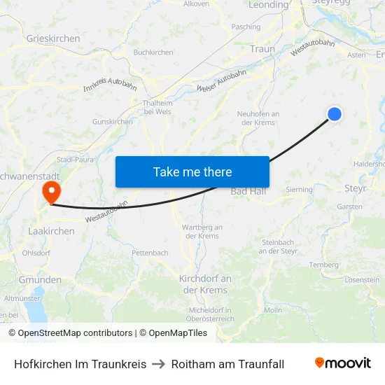 Hofkirchen Im Traunkreis to Roitham am Traunfall map