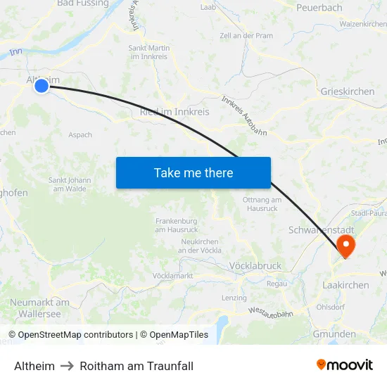 Altheim to Roitham am Traunfall map
