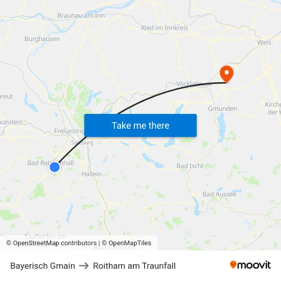 Bayerisch Gmain to Roitham am Traunfall map