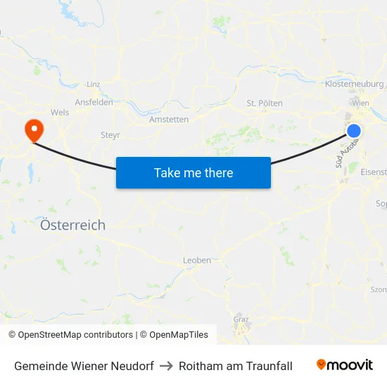 Gemeinde Wiener Neudorf to Roitham am Traunfall map