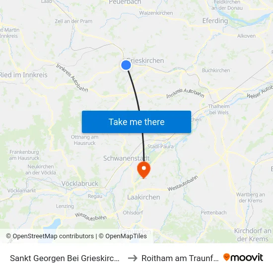 Sankt Georgen Bei Grieskirchen to Roitham am Traunfall map