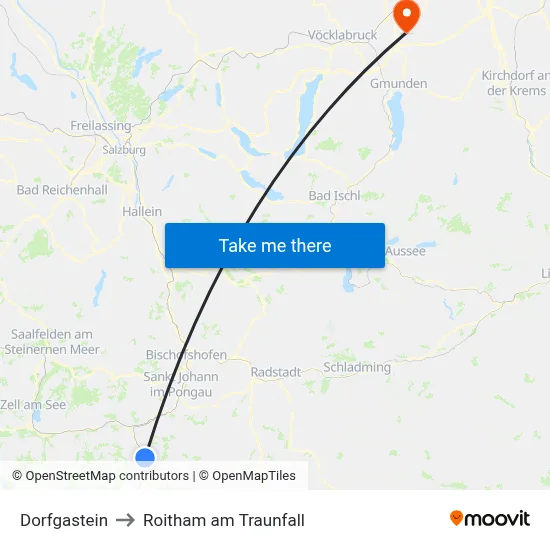 Dorfgastein to Roitham am Traunfall map
