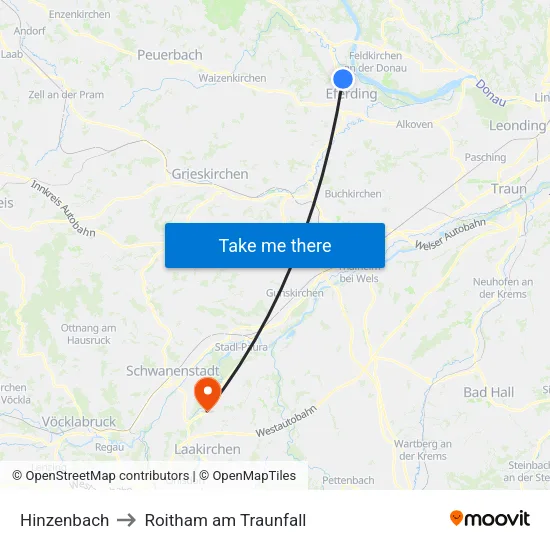 Hinzenbach to Roitham am Traunfall map