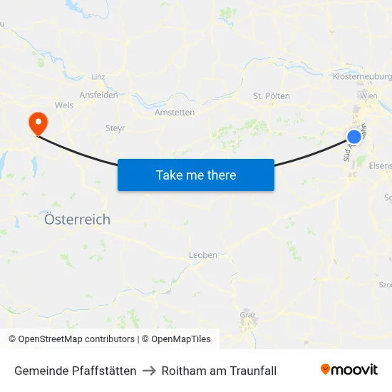 Gemeinde Pfaffstätten to Roitham am Traunfall map