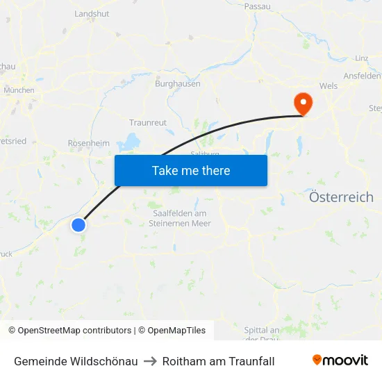 Gemeinde Wildschönau to Roitham am Traunfall map