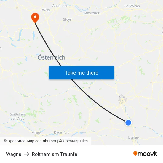 Wagna to Roitham am Traunfall map