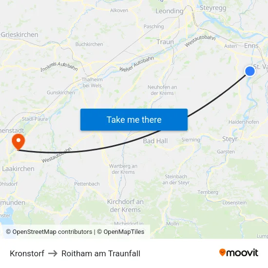 Kronstorf to Roitham am Traunfall map