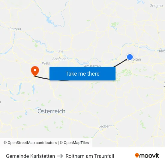 Gemeinde Karlstetten to Roitham am Traunfall map